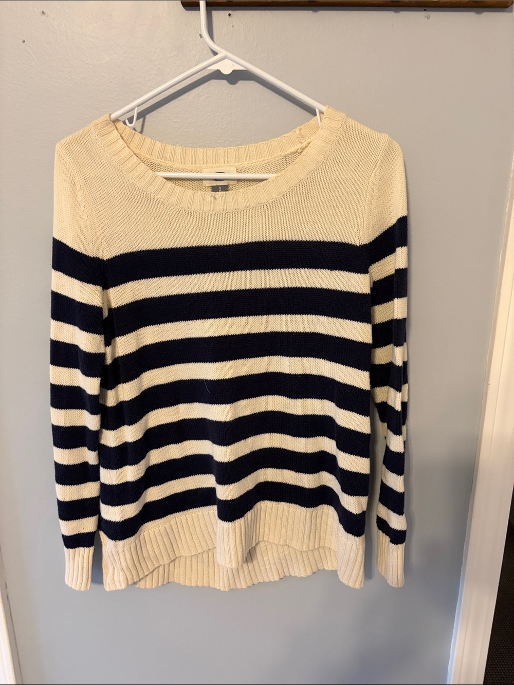 Old Navy Navy and Cream Striped Crewneck Sweater